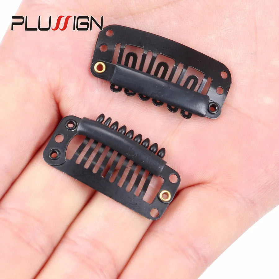 Plussign 10Pcs/Lot Brown Black Rubber Wig Clips and Combs For Hair Extensions 32mm Wire Shape Wig Cap Clips For Sale