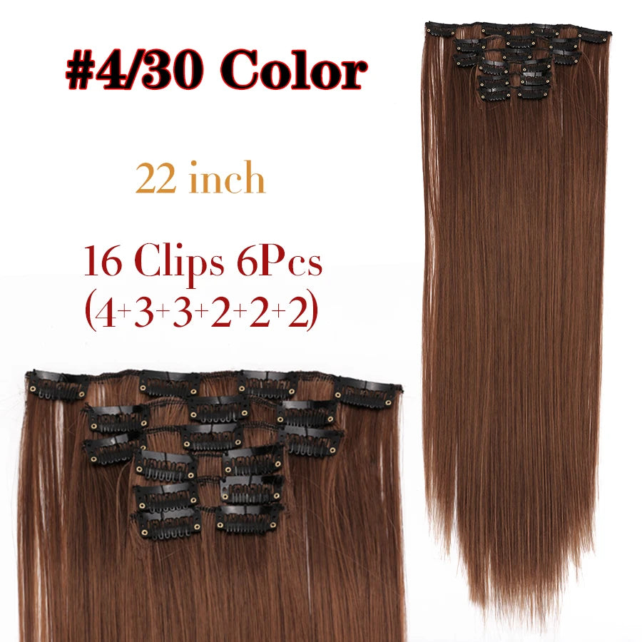 Clip-In Hair Extensions Syntetic Hair 22Inch Long Wave Hair Extensions Ombre Cclip-In One Piece 6Pcs/Set Fake Hairpiece