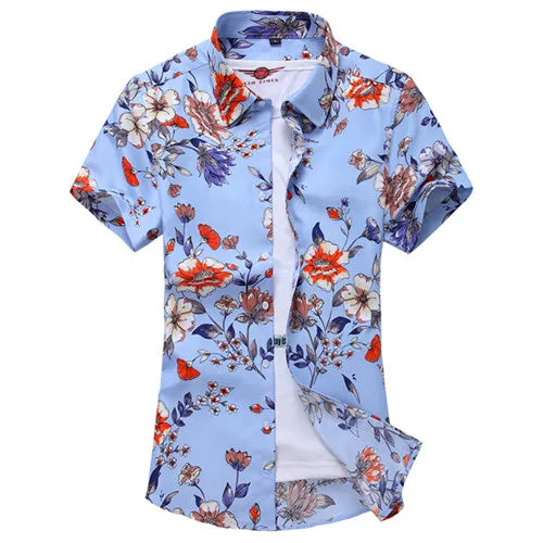 2026 Summer Mens Hawaiian Shirt, Printed Short Sleeve Asian Sizes Hawaii Rose Flower Beach Floral Patterns Shirts S-7XL