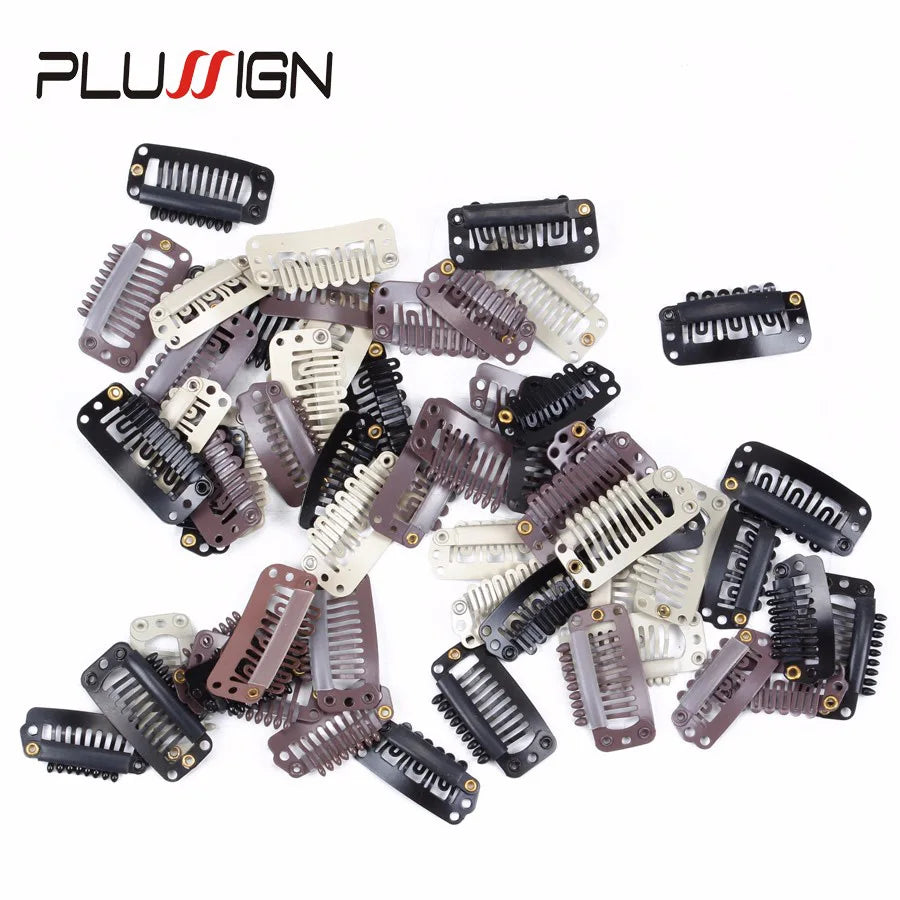 Plussign 10Pcs/Lot Brown Black Rubber Wig Clips and Combs For Hair Extensions 32mm Wire Shape Wig Cap Clips For Sale