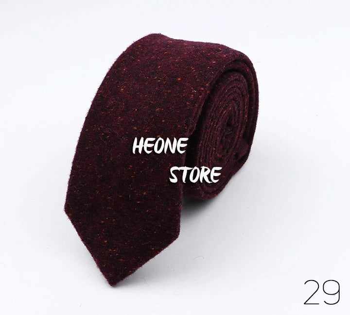 Thick Cashmere Wool Gentleman Solid Color Necktie 7CM Formal Wedding Party Europen Style Red Brown Green Gray Clothing Tie Gift