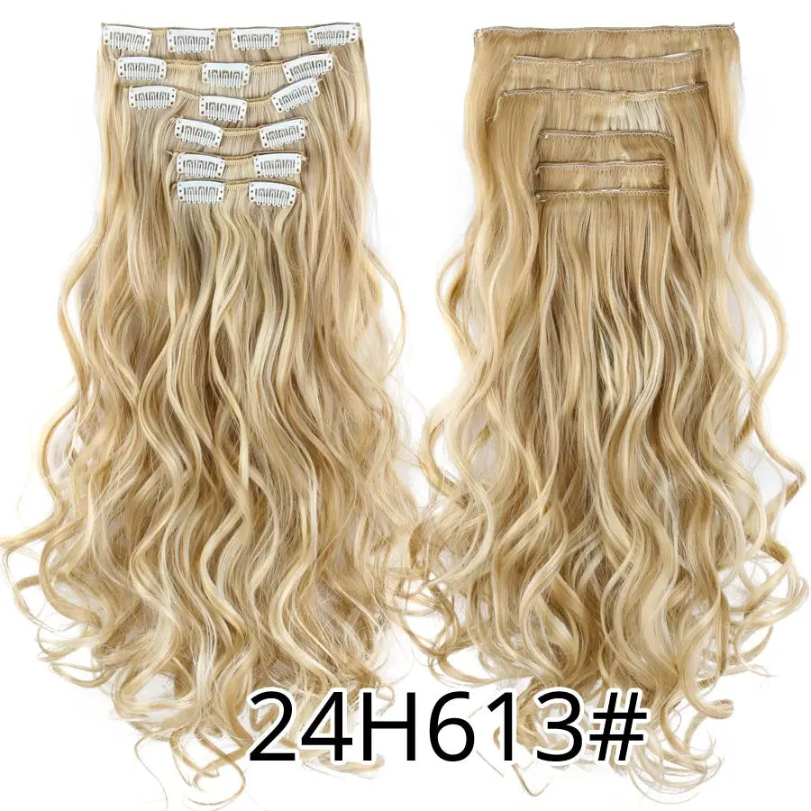 Clip-In Hair Extensions Syntetic Hair 22Inch Long Wave Hair Extensions Ombre Cclip-In One Piece 6Pcs/Set Fake Hairpiece