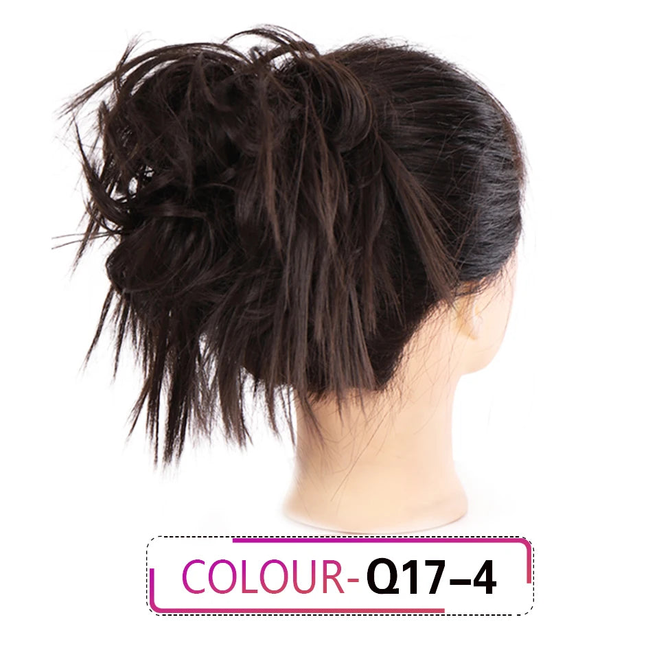 HUAYA Synthetic Chignon Donut Messy Hair Bun Hairpiece Elastic Hair Scrunchies Fake Hair Pieces For Women Black Brown Gold