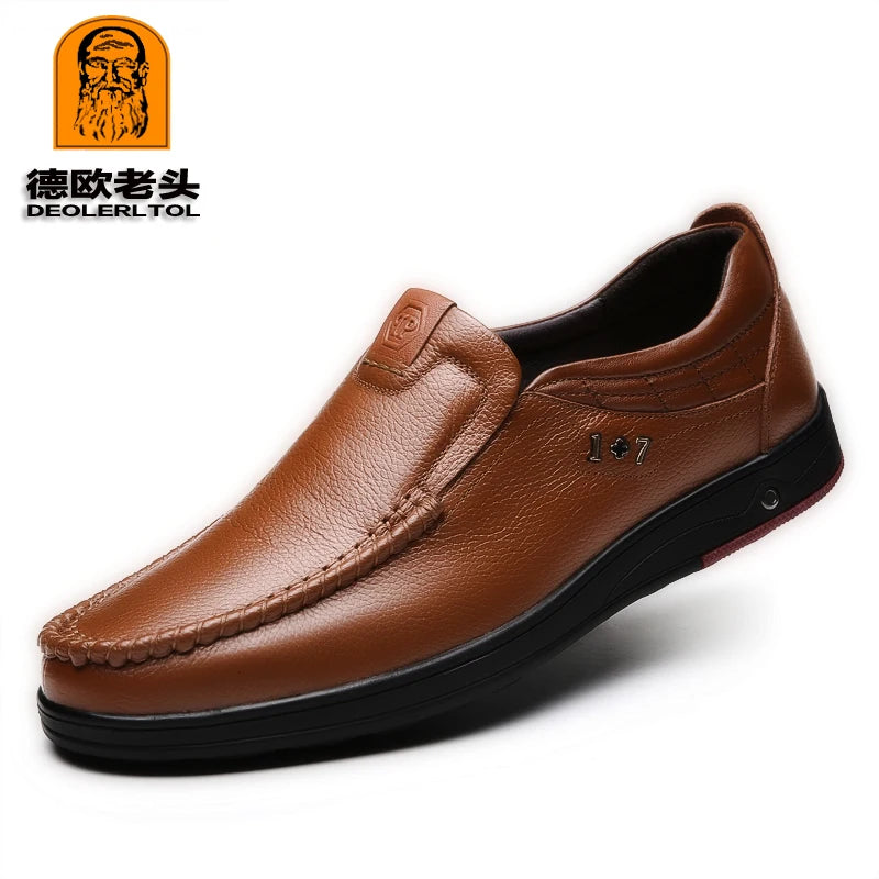 2025 Newly Men's Genuine Leather Shoes Size 38-46 Head Leather Soft Anti-slip Driving Shoes Man Spring Leather Shoes
