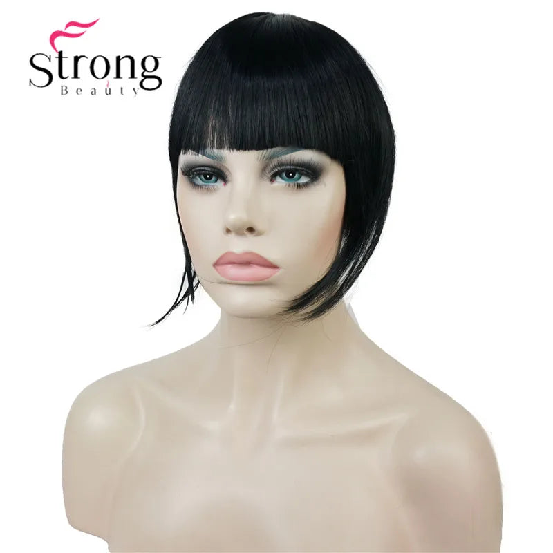 StrongBeauty Synthetic Hair Thin Neat Air Bangs Clip In Fringe Front Hair Temple Bangs Hair Extensions Hair Piece COLOUR CHOICES