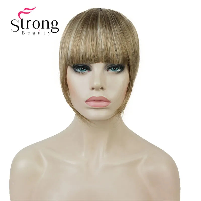 StrongBeauty Synthetic Hair Thin Neat Air Bangs Clip In Fringe Front Hair Temple Bangs Hair Extensions Hair Piece COLOUR CHOICES