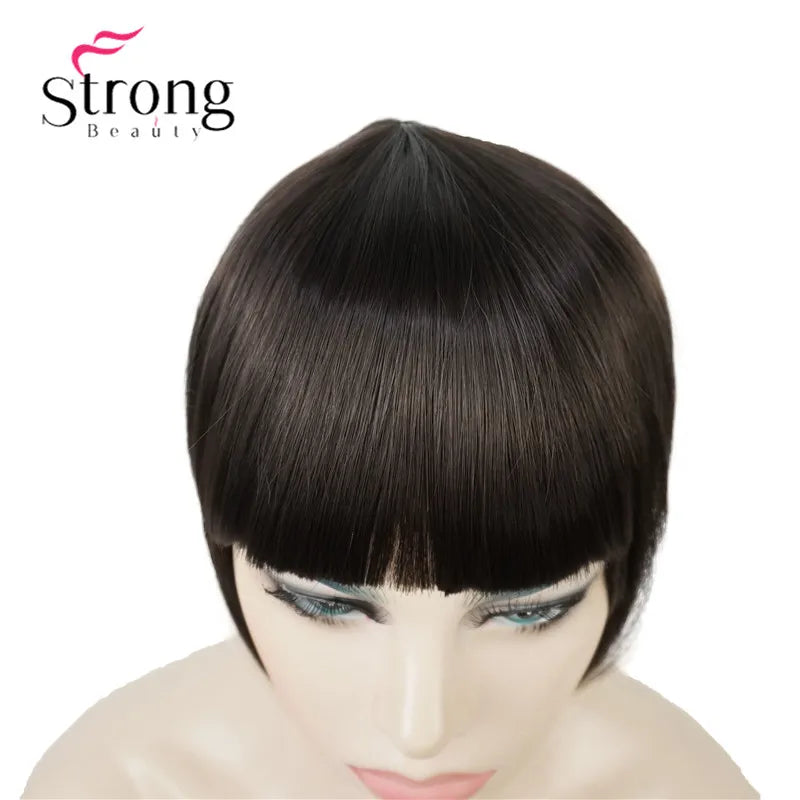 StrongBeauty Synthetic Hair Thin Neat Air Bangs Clip In Fringe Front Hair Temple Bangs Hair Extensions Hair Piece COLOUR CHOICES