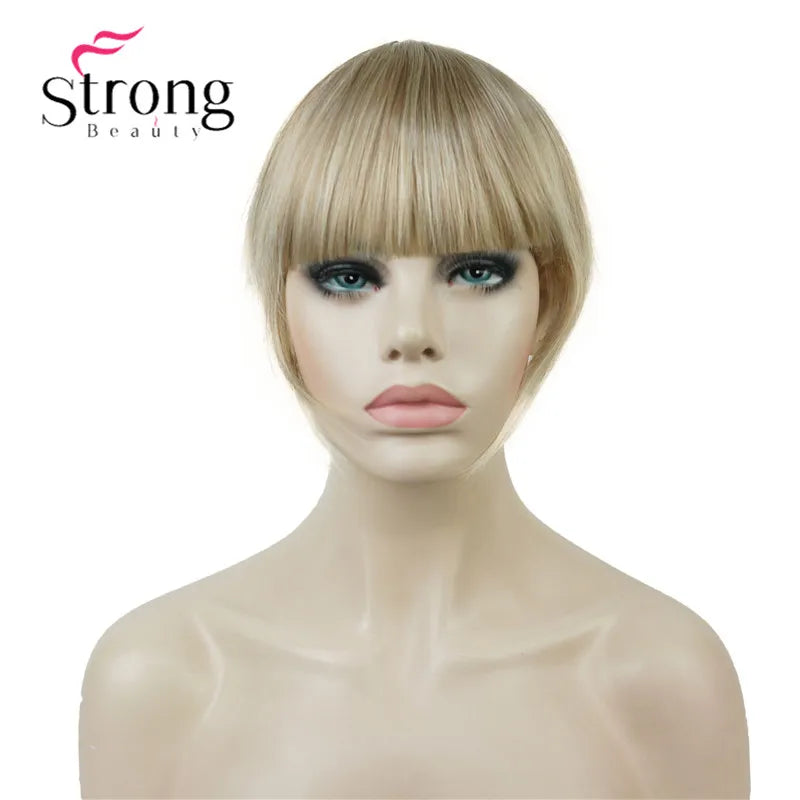 StrongBeauty Synthetic Hair Thin Neat Air Bangs Clip In Fringe Front Hair Temple Bangs Hair Extensions Hair Piece COLOUR CHOICES