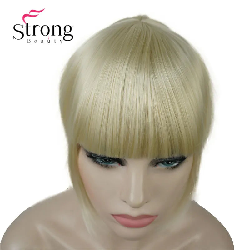 StrongBeauty Synthetic Hair Thin Neat Air Bangs Clip In Fringe Front Hair Temple Bangs Hair Extensions Hair Piece COLOUR CHOICES