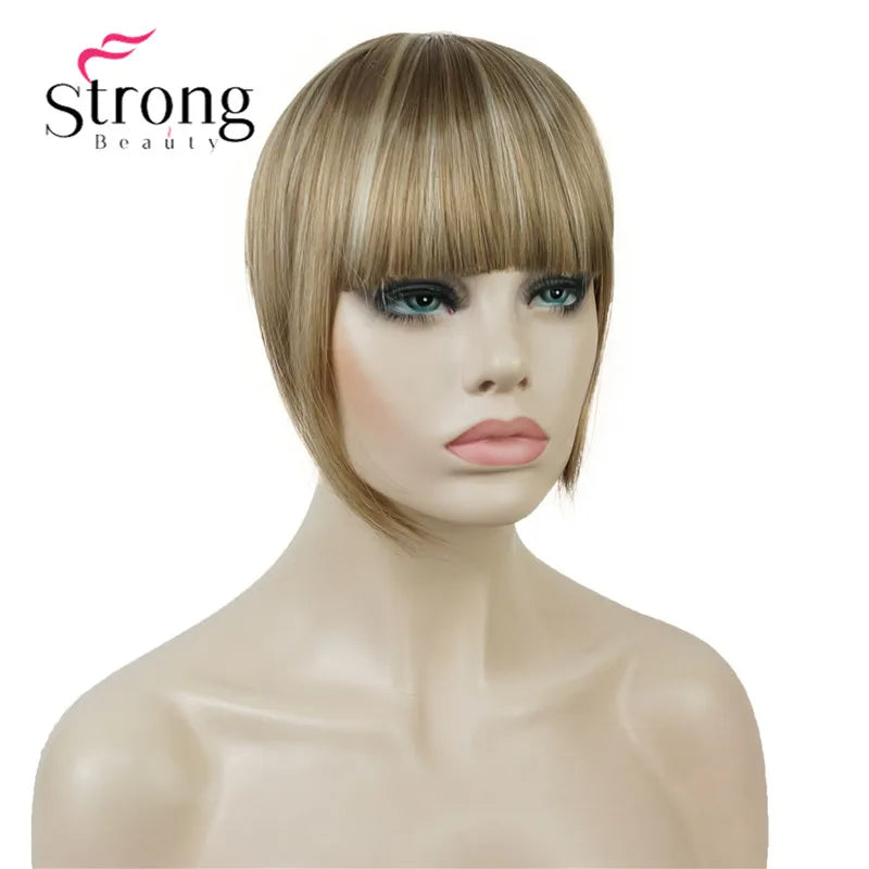 StrongBeauty Synthetic Hair Thin Neat Air Bangs Clip In Fringe Front Hair Temple Bangs Hair Extensions Hair Piece COLOUR CHOICES
