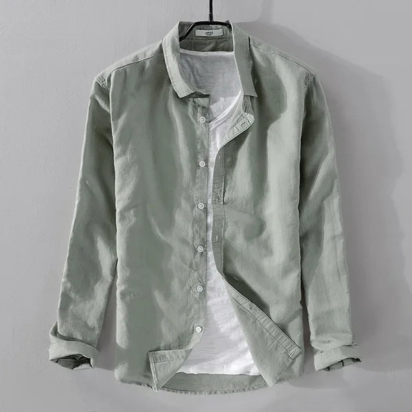 New style sky blue shirt men brand linen solid fashion long sleeve square collar cotton shirts for men camisas chemise