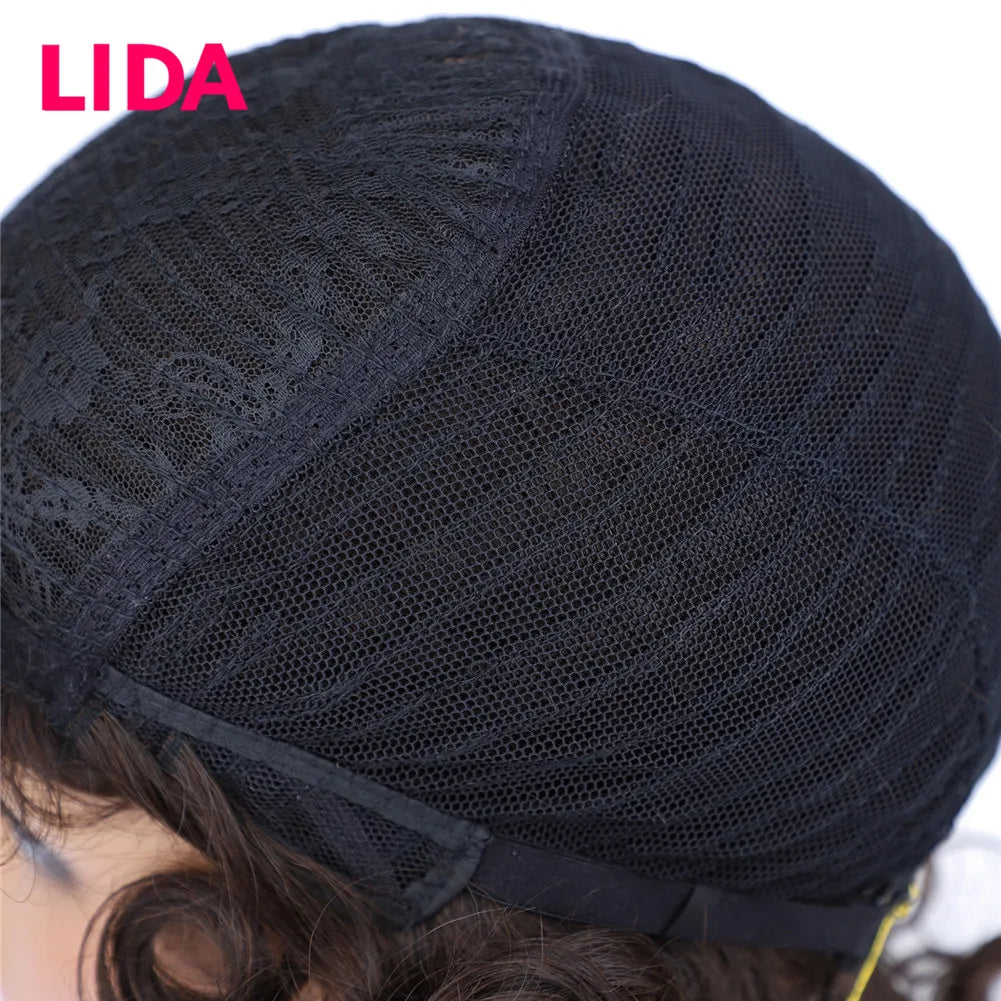 LIDA Curly Human Hair Wigs 100% Human Hair 8'' Malaysian Curly Human Hair Non Remy Women Wigs 150% Density Machine Made Wig