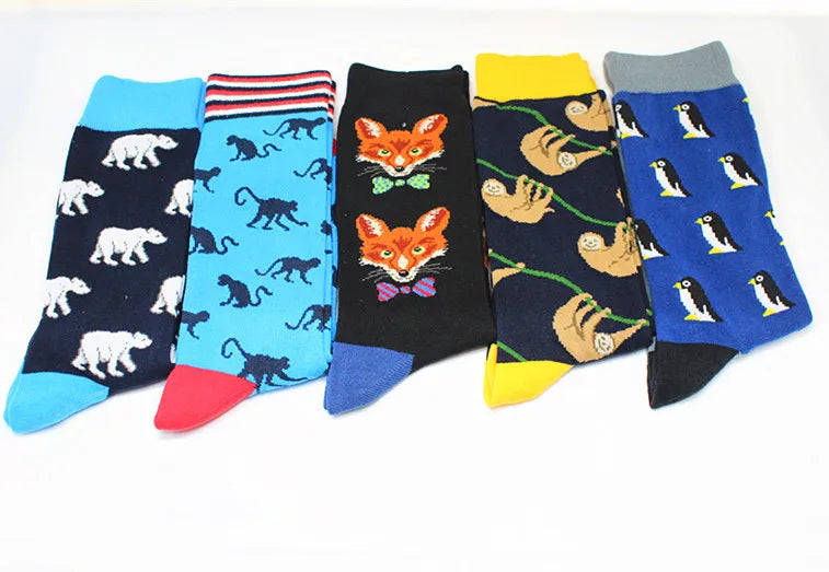 Harajuku Happy Men socks Funny Mens Sloth Sock Women animal fox chili Moustache sloths Novelty Sock combed cotton funny Socks
