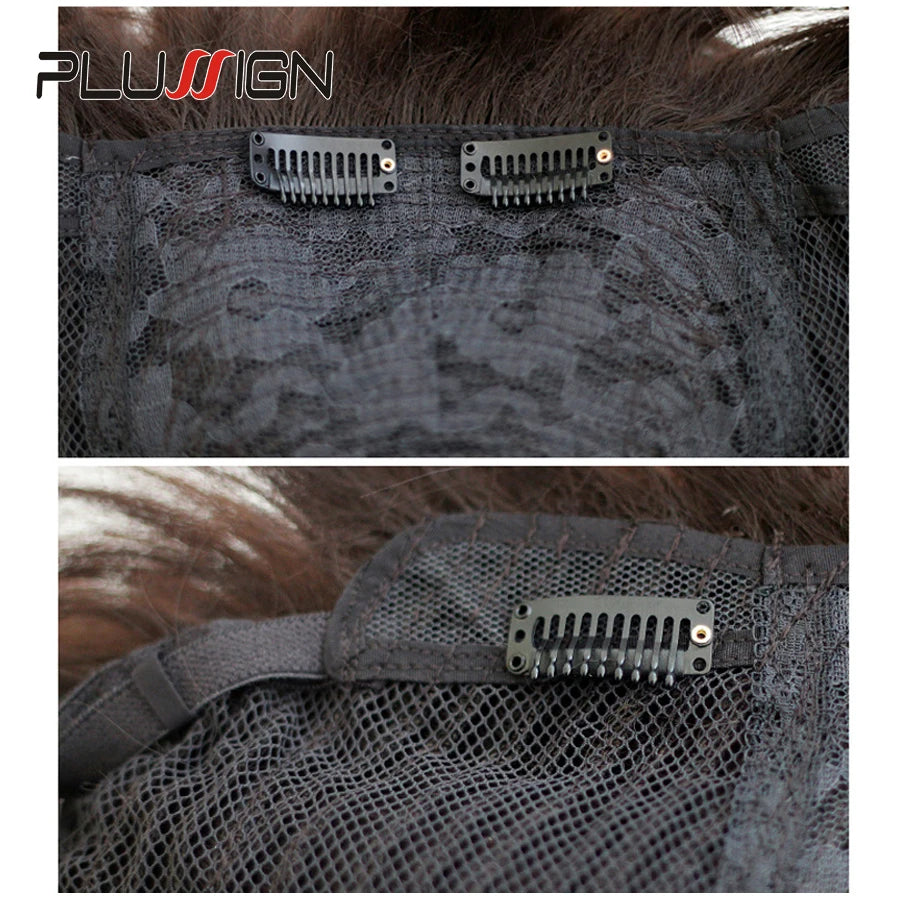 Plussign 10Pcs/Lot Brown Black Rubber Wig Clips and Combs For Hair Extensions 32mm Wire Shape Wig Cap Clips For Sale