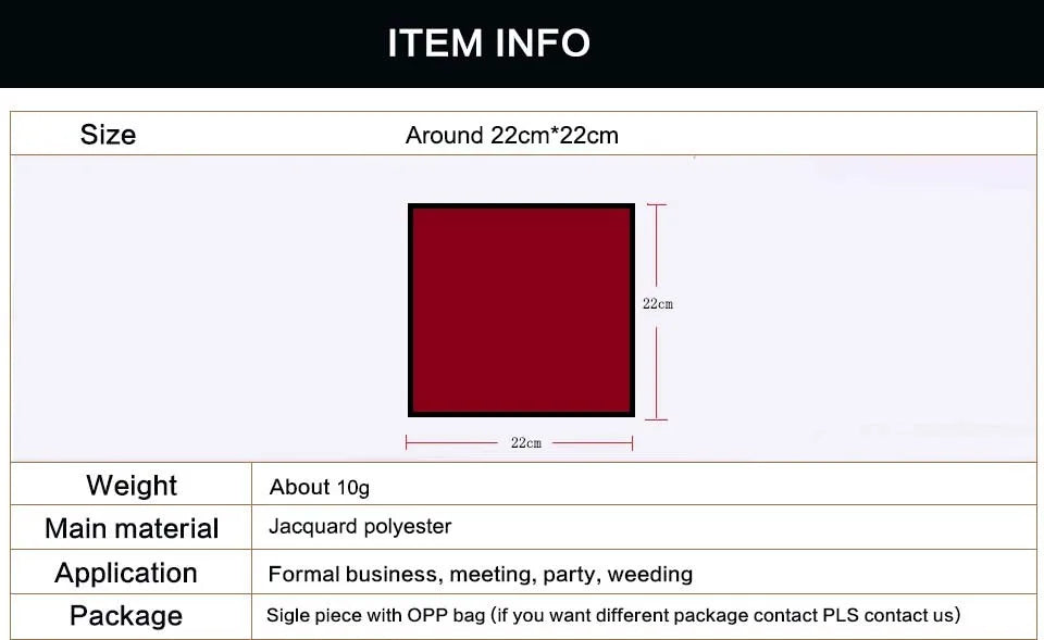 HUISHI Men's Hanky Jacquard Handkerchief Solid Plain Suits Pocket Square For Men Wedding Business Party Kanky Pocket Gifts