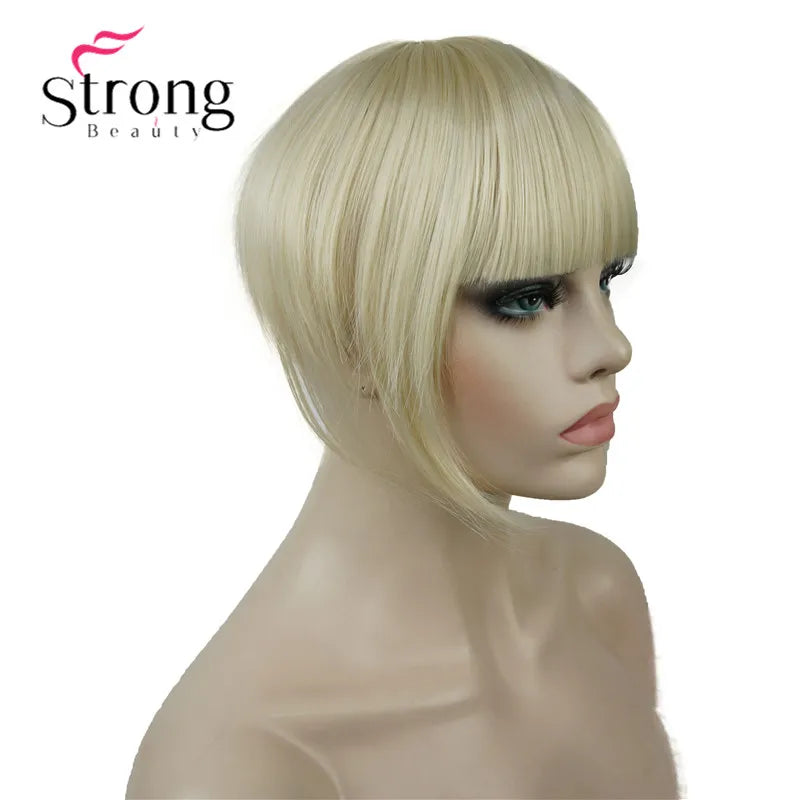 StrongBeauty Synthetic Hair Thin Neat Air Bangs Clip In Fringe Front Hair Temple Bangs Hair Extensions Hair Piece COLOUR CHOICES