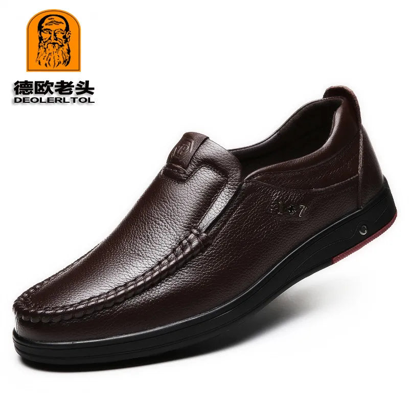2025 Newly Men's Genuine Leather Shoes Size 38-46 Head Leather Soft Anti-slip Driving Shoes Man Spring Leather Shoes
