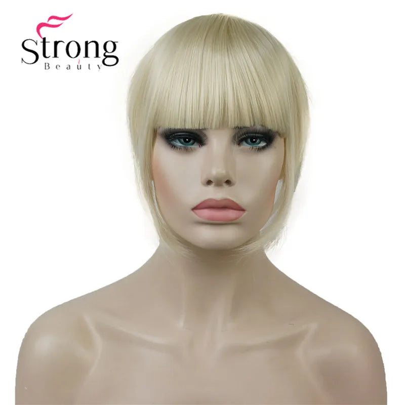 StrongBeauty Synthetic Hair Thin Neat Air Bangs Clip In Fringe Front Hair Temple Bangs Hair Extensions Hair Piece COLOUR CHOICES