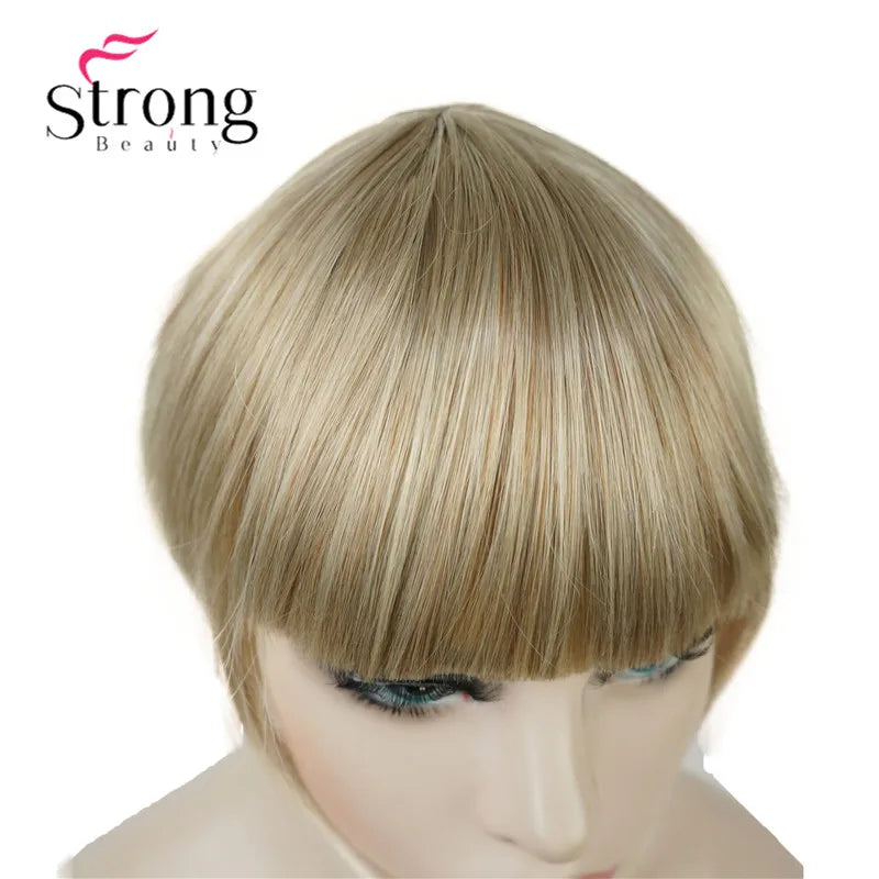 StrongBeauty Synthetic Hair Thin Neat Air Bangs Clip In Fringe Front Hair Temple Bangs Hair Extensions Hair Piece COLOUR CHOICES