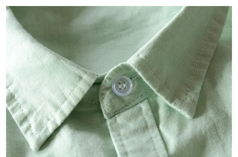 New style sky blue shirt men brand linen solid fashion long sleeve square collar cotton shirts for men camisas chemise