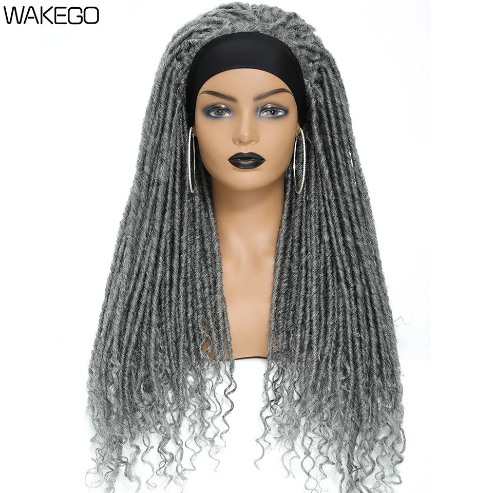 Wakego Long Dreadlocks Wig For Women Goddess Braid Headband Wig Soft Faux Locs Wigs Synthetic Braiding Crochet Twist Hair Wigs