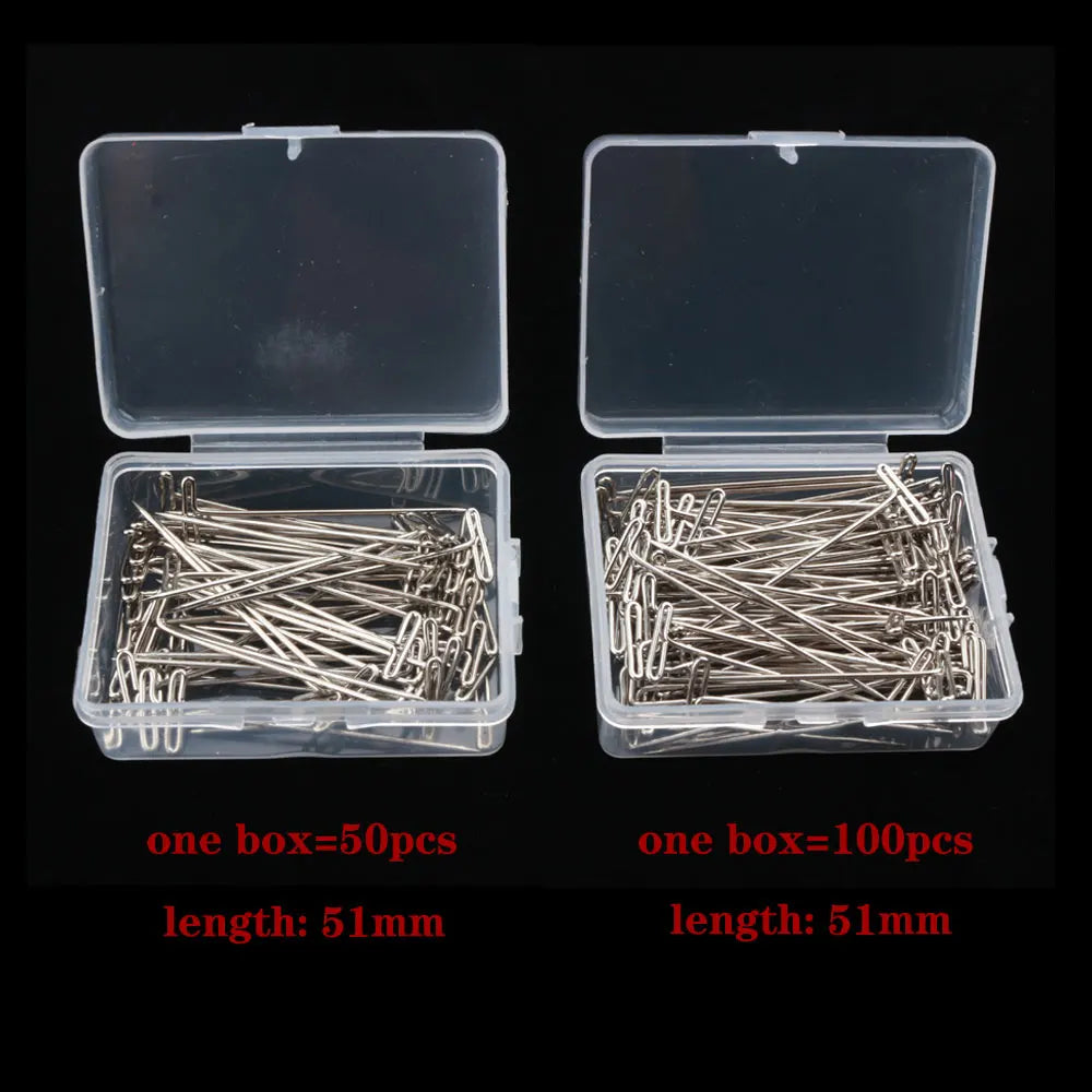 50/100pcs Long T pins Silver Wig Pins for Wigs Making/Display On Mannequin Canvas Head 38/51mm T pins needle Salon Styling Tools