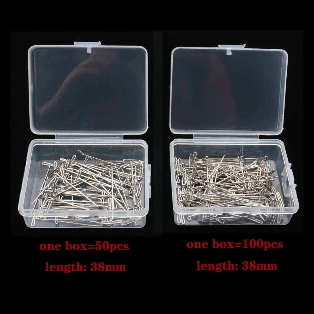 50/100pcs Long T pins Silver Wig Pins for Wigs Making/Display On Mannequin Canvas Head 38/51mm T pins needle Salon Styling Tools