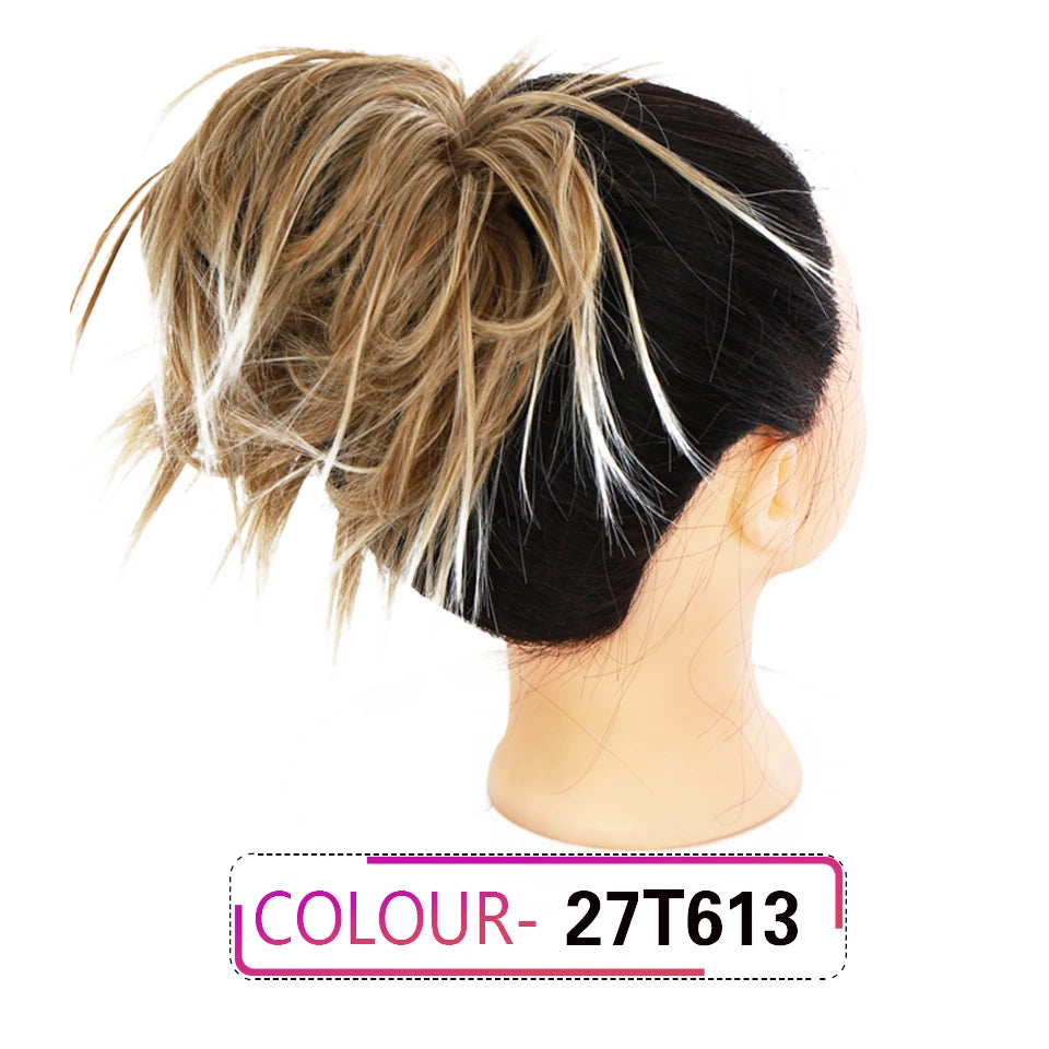 HUAYA Synthetic Chignon Donut Messy Hair Bun Hairpiece Elastic Hair Scrunchies Fake Hair Pieces For Women Black Brown Gold