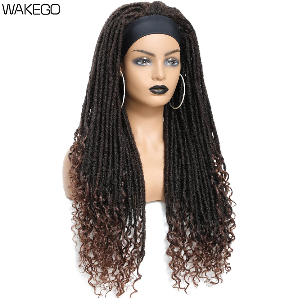 Wakego Long Dreadlocks Wig For Women Goddess Braid Headband Wig Soft Faux Locs Wigs Synthetic Braiding Crochet Twist Hair Wigs
