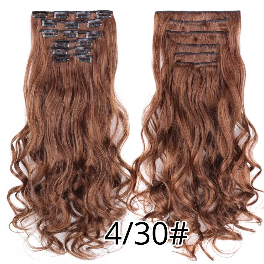 Clip-In Hair Extensions Syntetic Hair 22Inch Long Wave Hair Extensions Ombre Cclip-In One Piece 6Pcs/Set Fake Hairpiece