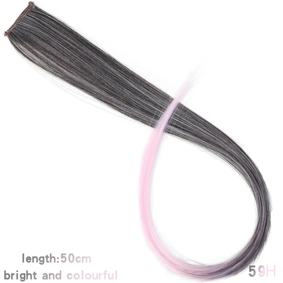Lupu Synthetic Long Straight Rainbow Highlight Colored Hair Extensions Clip In Fake Hair Pieces For Women Heat Resistant