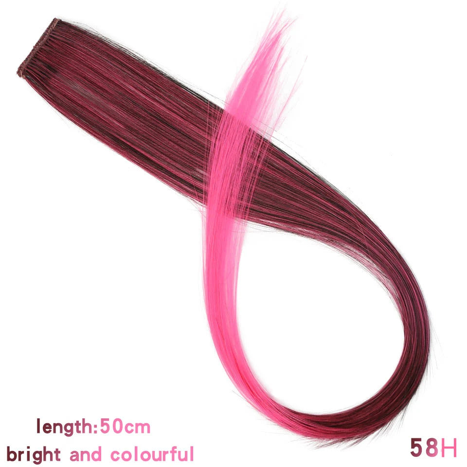 Lupu Synthetic Long Straight Rainbow Highlight Colored Hair Extensions Clip In Fake Hair Pieces For Women Heat Resistant