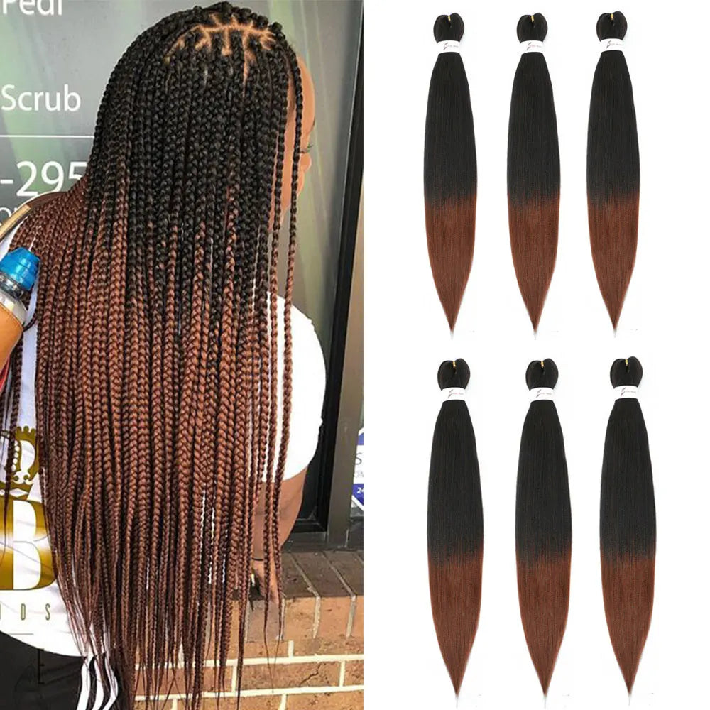 Easy Crochet Braids Ombre Hair Extensions Bundles Yaki Straight EZ Braiding Pre Stretched Synthetic Braid For African Women 6pcs