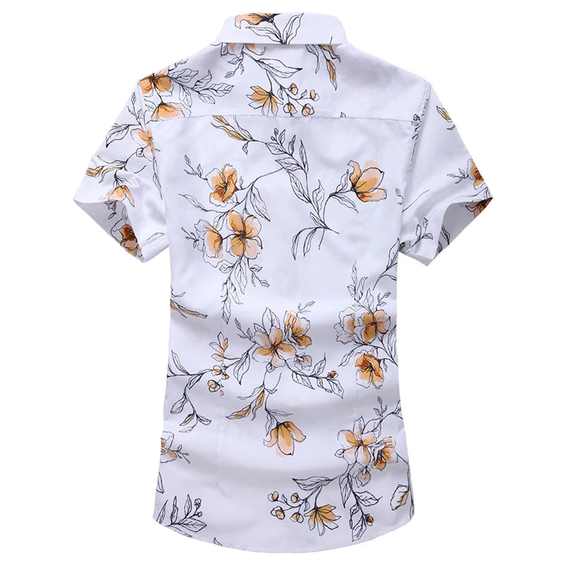 2026 Summer Mens Hawaiian Shirt, Printed Short Sleeve Asian Sizes Hawaii Rose Flower Beach Floral Patterns Shirts S-7XL