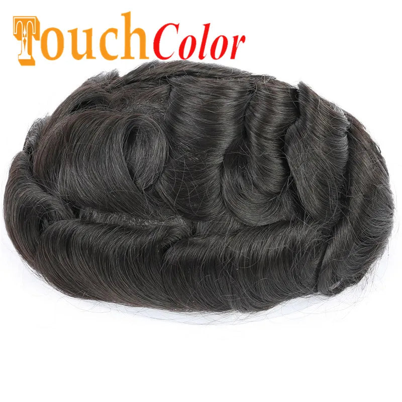 Men Toupees Real Hair Replacement Systems Thin Skin base Indian Human Remy Hair Toupee with Tapes Hairpiece Male Wig Touchcolor