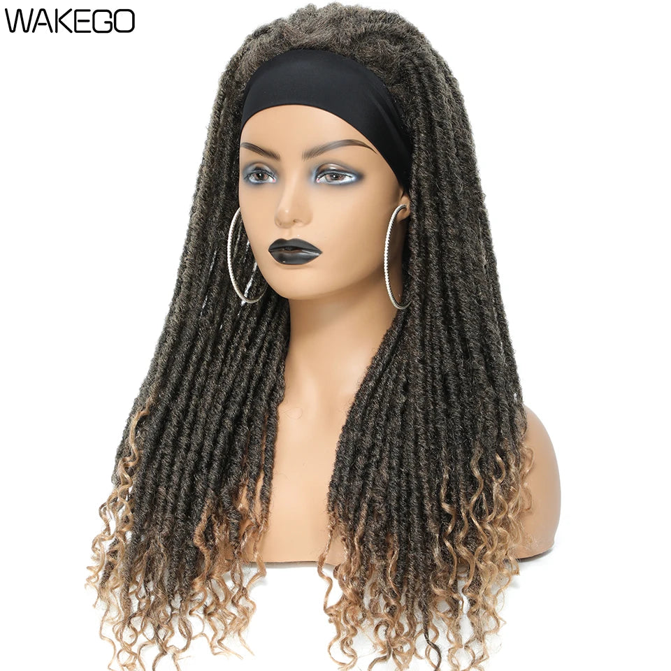 Wakego Long Dreadlocks Wig For Women Goddess Braid Headband Wig Soft Faux Locs Wigs Synthetic Braiding Crochet Twist Hair Wigs