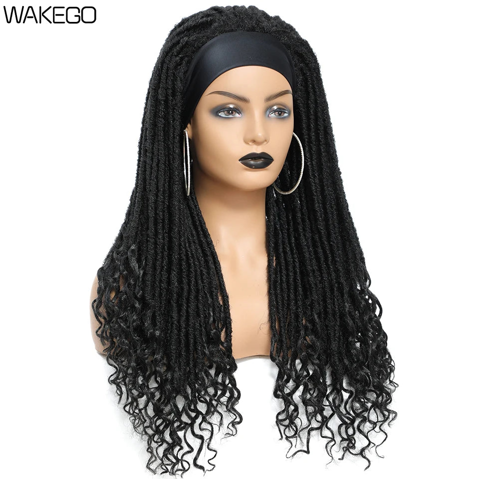 Wakego Long Dreadlocks Wig For Women Goddess Braid Headband Wig Soft Faux Locs Wigs Synthetic Braiding Crochet Twist Hair Wigs