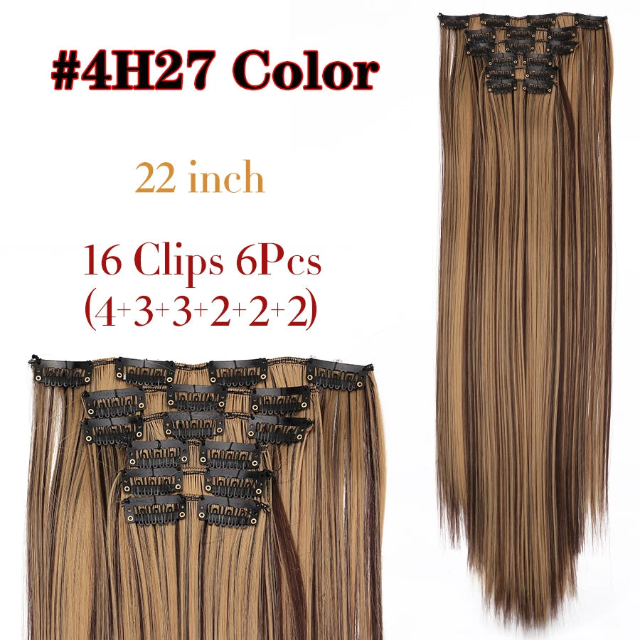 Clip-In Hair Extensions Syntetic Hair 22Inch Long Wave Hair Extensions Ombre Cclip-In One Piece 6Pcs/Set Fake Hairpiece