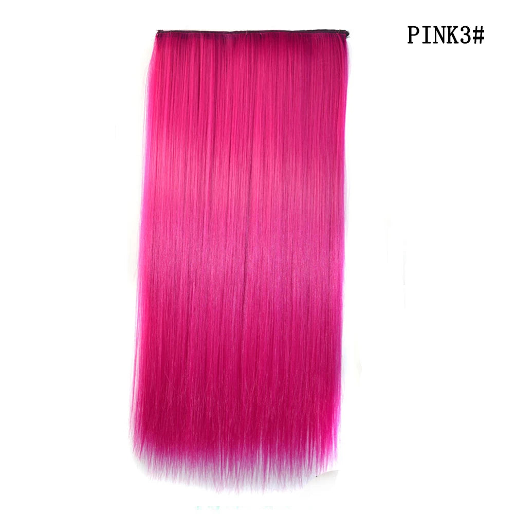 Synthetic Natural 5 Clip In Hair Extensions Fake Single Pink Straight False Hair Piece Hairstyle For Women 24inch