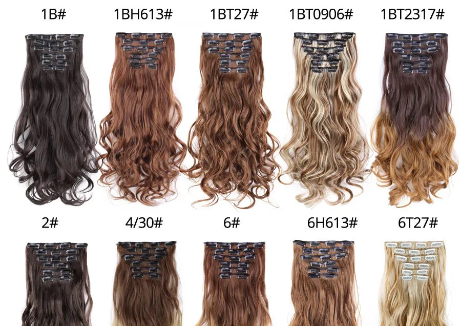 Clip-In Hair Extensions Syntetic Hair 22Inch Long Wave Hair Extensions Ombre Cclip-In One Piece 6Pcs/Set Fake Hairpiece