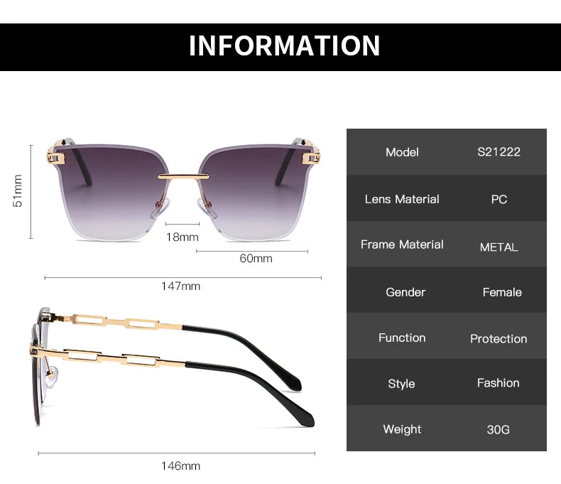 New Sunglasses Women Rimless Cat Eye Eyewear Gradient Brown Cutting Lens Sun Glasses For Female Alloy Eyeglasses Brand Designer
