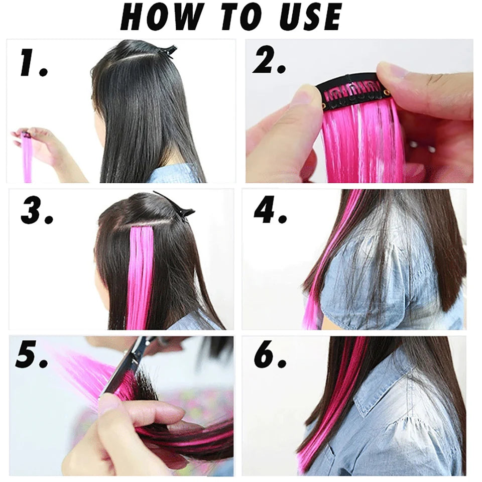 Lupu Synthetic Long Straight Rainbow Highlight Colored Hair Extensions Clip In Fake Hair Pieces For Women Heat Resistant