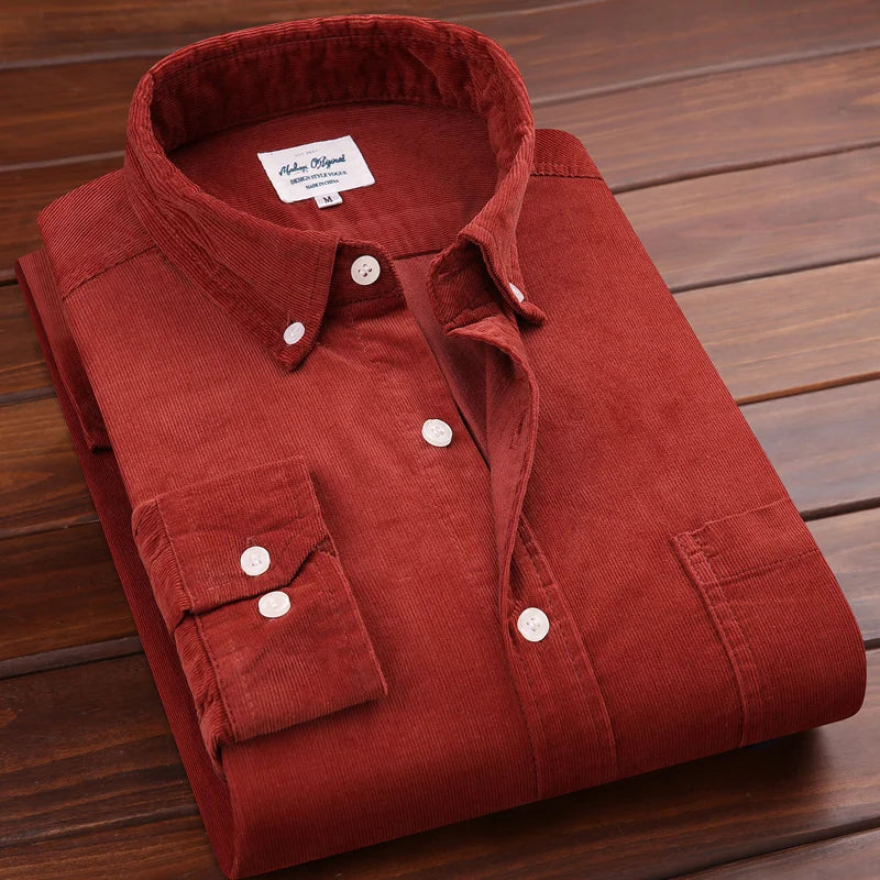 Fashion Cotton Corduroy Shirt Long Sleeve Men Casual Clothing Button Down High Quality Autumn Winter Shirts Warm