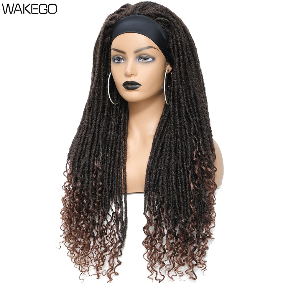 Wakego Long Dreadlocks Wig For Women Goddess Braid Headband Wig Soft Faux Locs Wigs Synthetic Braiding Crochet Twist Hair Wigs