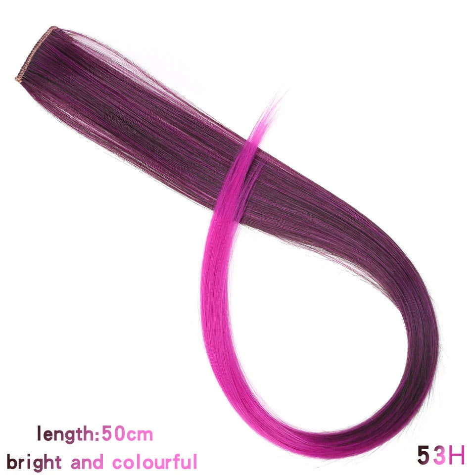 Lupu Synthetic Long Straight Rainbow Highlight Colored Hair Extensions Clip In Fake Hair Pieces For Women Heat Resistant