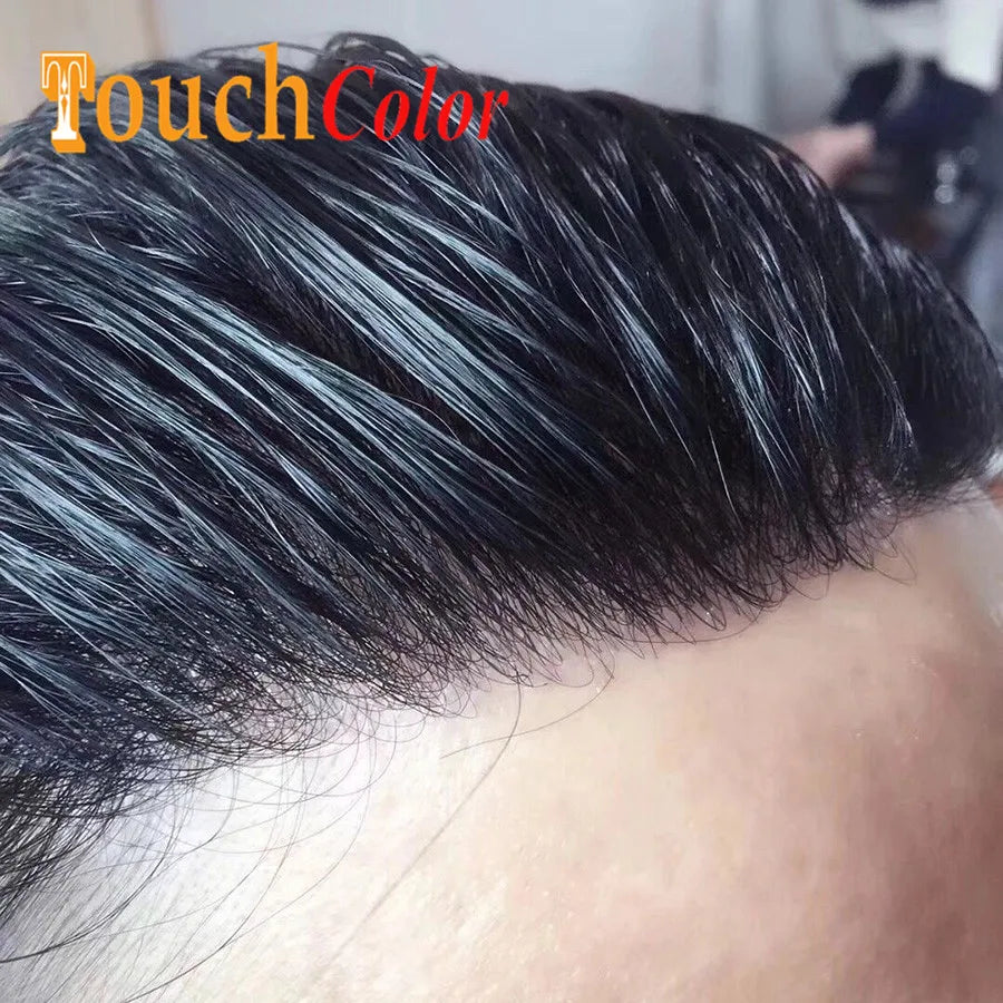 Men Toupees Real Hair Replacement Systems Thin Skin base Indian Human Remy Hair Toupee with Tapes Hairpiece Male Wig Touchcolor