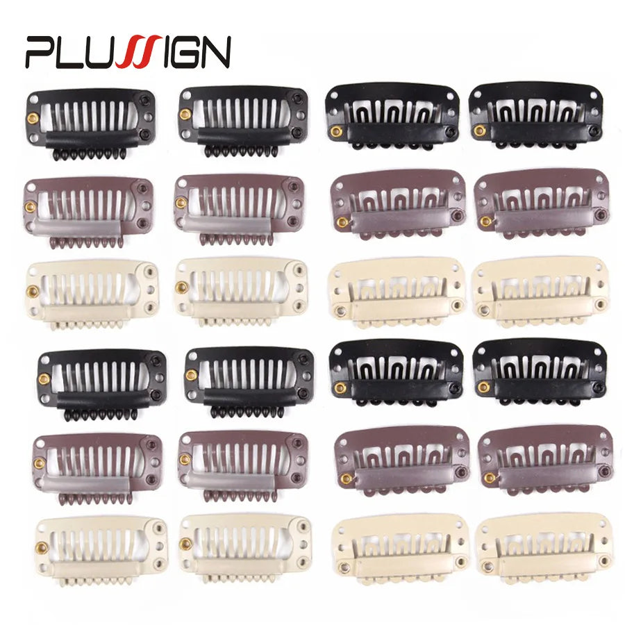 Plussign 10Pcs/Lot Brown Black Rubber Wig Clips and Combs For Hair Extensions 32mm Wire Shape Wig Cap Clips For Sale
