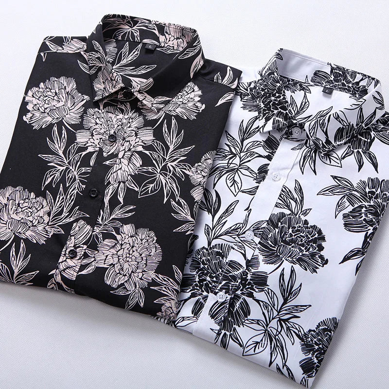 2026 Summer Mens Hawaiian Shirt, Printed Short Sleeve Asian Sizes Hawaii Rose Flower Beach Floral Patterns Shirts S-7XL