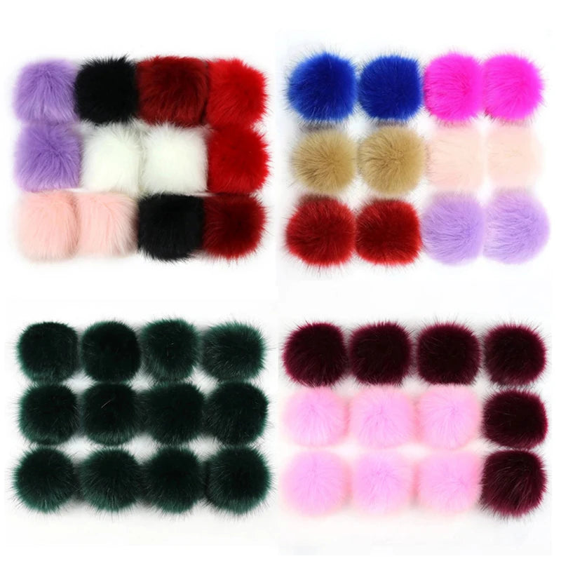 12/14 Pcs 8cm False Hairball Hat Ball Fur Pompom Fake Fox Hat Ball Pom Pom With Rubber Band Diy Clothing Hat Accessories