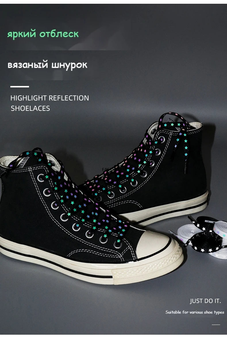 1Pair 3M Reflective Shoelaces AF1 Sneakers Shoe laces Vibrant Colorful reflective Shoelace Flat Luminous Laces Shoes Accessories